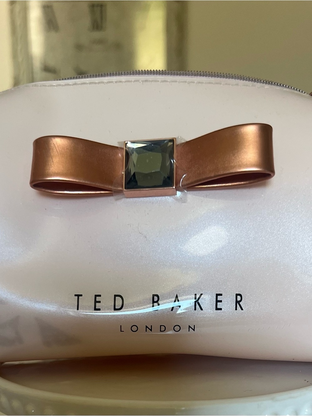 Ted Baker Pale Pink Cosmetic Pouch with Metallic Rose Bow
